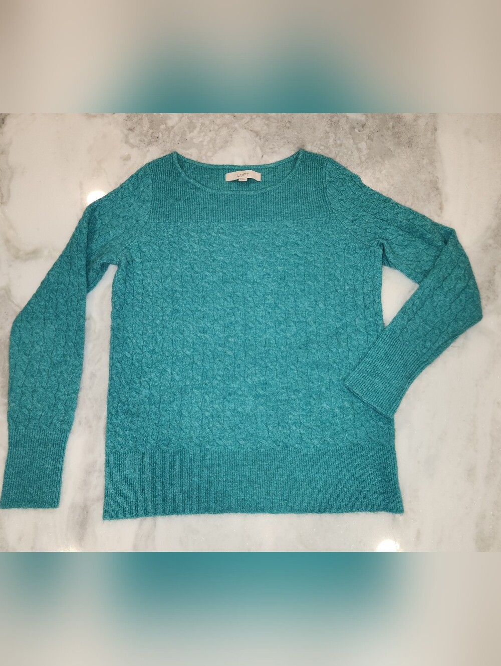 LOFT Teal Cable Knit Scoopneck Sweater